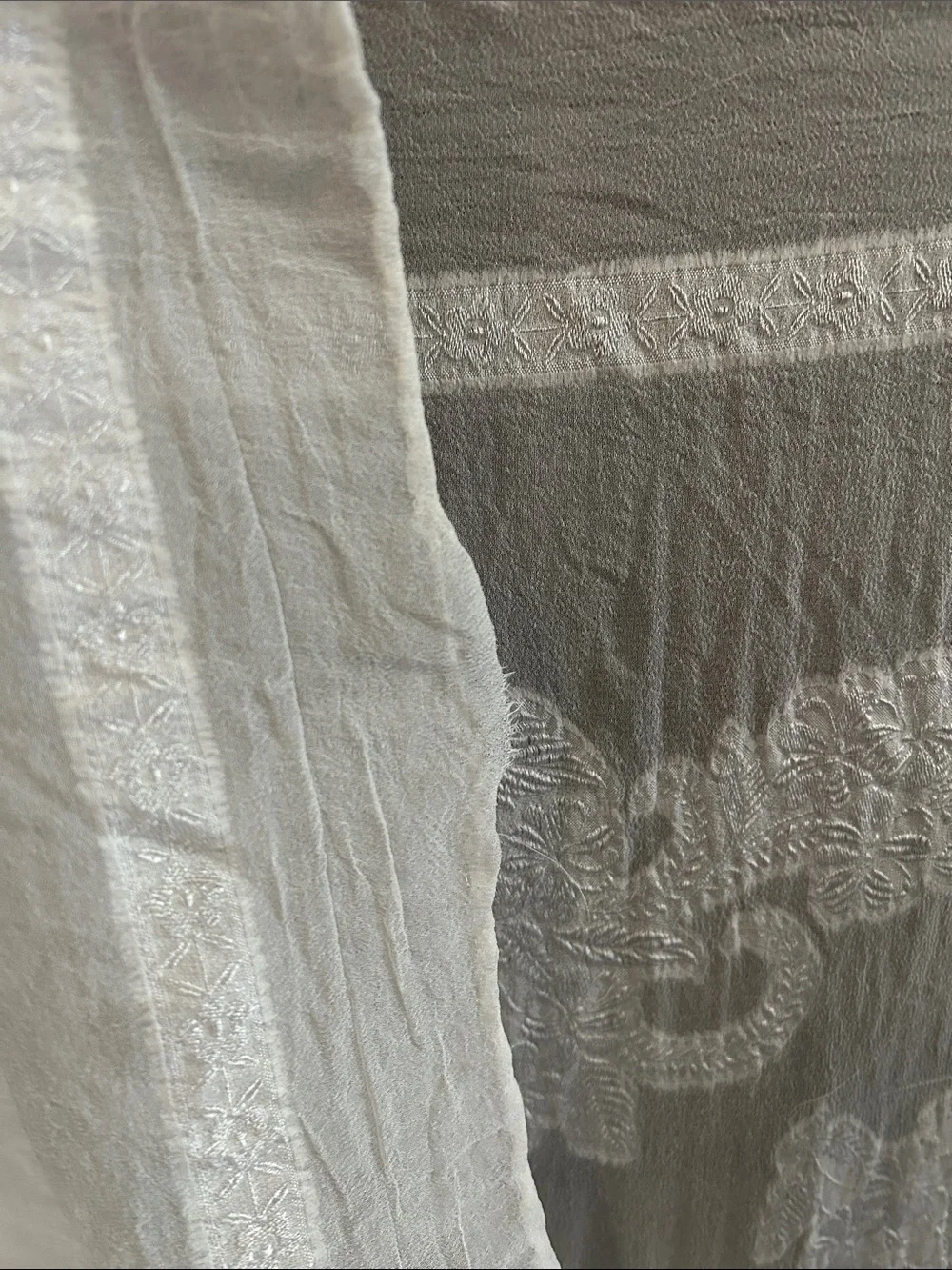 2 Japanese Hand Rolled Jaquard Sheer Embossed Hair Scarf - Polyester 15 x 4